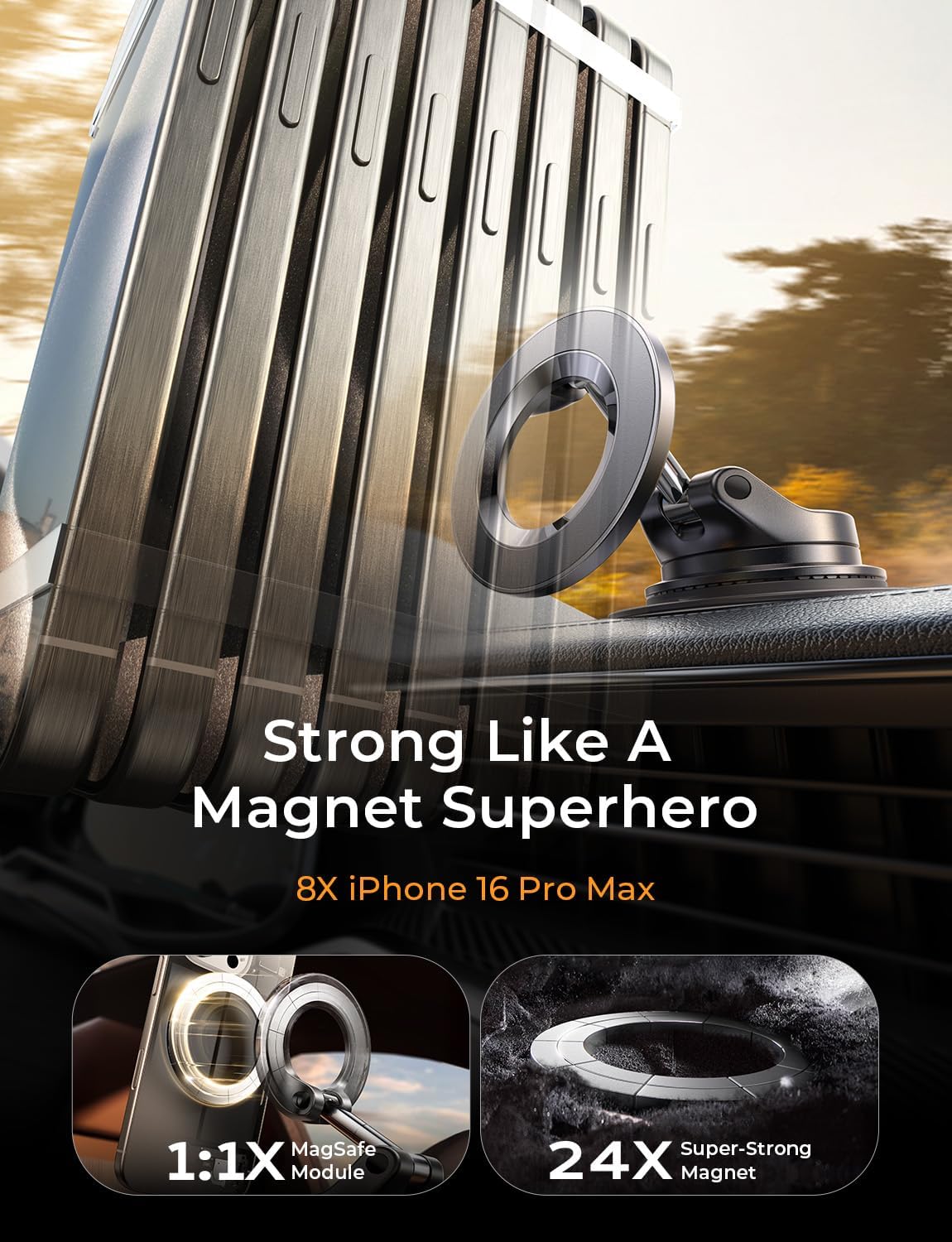 LISEN Suction Cup Phone Mount, Vacuum Magnetic Phone Holder, 360° Adjustable for MagSafe Car Holder Foldable Suction Phone Mount for Car, for Garmin GPS/Mirror/Smooth Surface, for iPhone 16 Pro Max 15