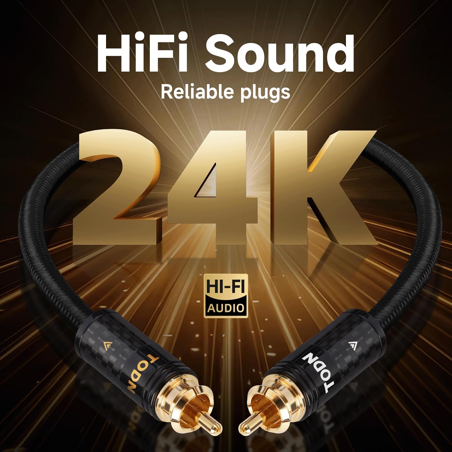 TODN Hi End RCA Cables Audiophile RCA to RCA Stereo HiFi Audio Cable for Car, Speakers,Amps (4.9 ft/1.5 m, 1 Pair)