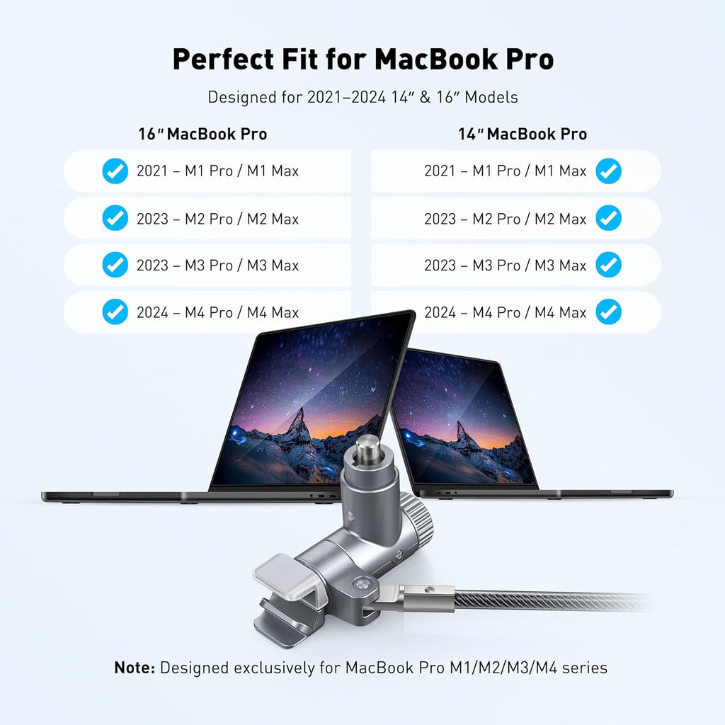 AboveTEK Laptop Locking Cable for MacBook Pro 14/16 (2021–2024), Anti-Theft Keyed Laptop Security Lock, 6.56ft Cut-Resistant Steel Computer Lock Cable, Rotatable & Portable Design