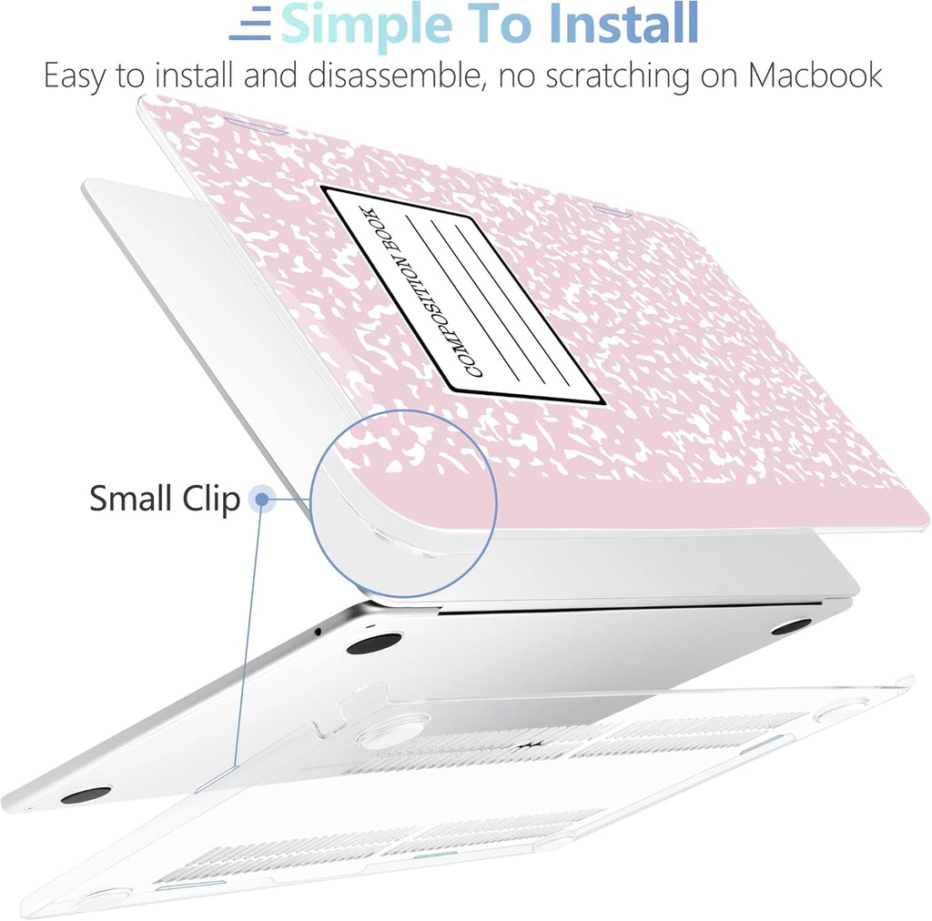 MEEgoodo Case for M4/M3/M2 MacBook Air 13.6 inch Case 2025 2024 2022, Fit Model A3240/A3113/A2681, Laptop Hard Shell with Keyboard Cover Compatible with MacBook Air 13 inch, Pink Composition Book
