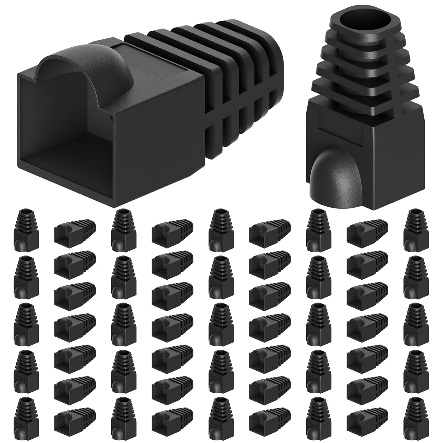 CableGeeker 100-Pack Cat6 / Cat5e RJ45 Strain Relief Boots, RJ45 Boot, Cat 6 Boot, Cat6 Ethernet Boots, Suitable for 6.5mm(0.26in) Ethernet Cables (Round-Press Black)