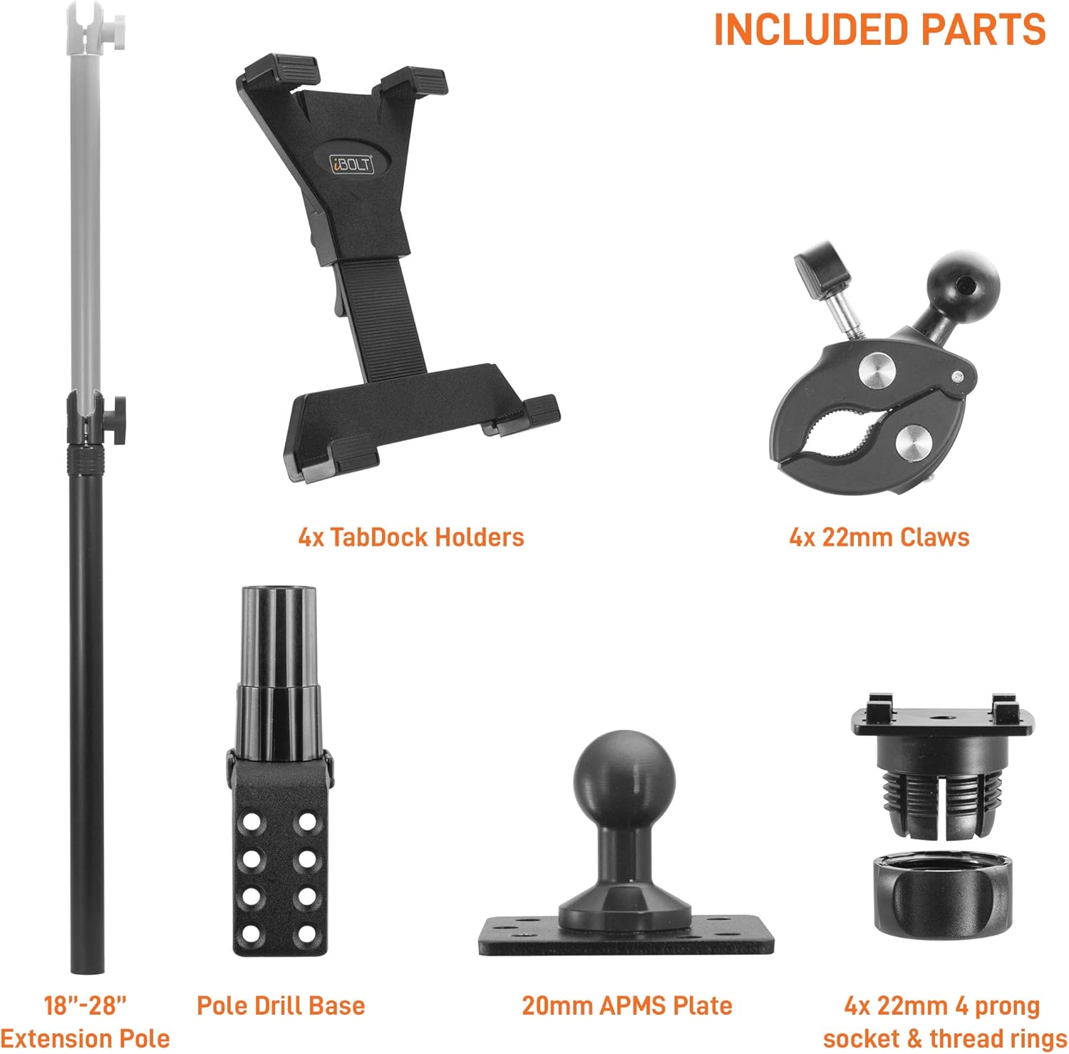 iBOLT TabDock Point of Purchase Wall Mount - with 4 Tablet Holders Perfect for Multiple delivery Applications (DoorDash, Uber eats, Postmates, etc.) Fits 7 to 10 inch Tablets
