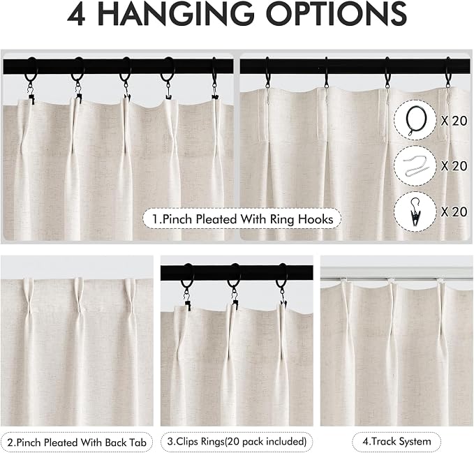 Memory Trained Pinch Pleated Curtains 92 Inches Long, Viral Linen Pinch Pleat - Image 2