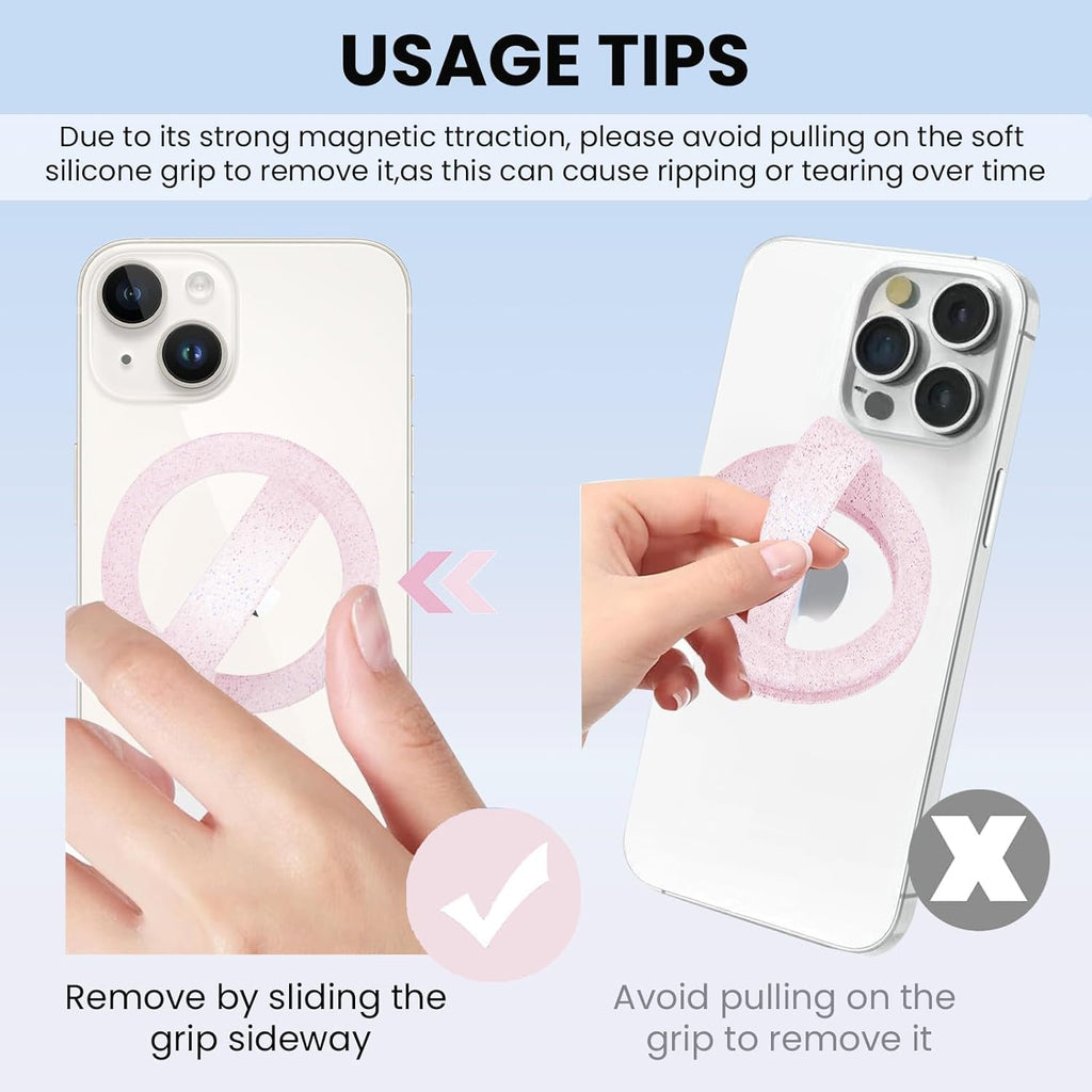 Magnetic Silicone Ring Grip Phone Holder, Loop Grip Phone Holder,Magnetic Phone Loop,Magsafe Phone Grip,Compatible with Magsafe for iPhone 16/15/14/13/12 Series (Pink Sparkle)
