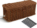 Cable Management Box, Desk Handwoven Rattan Cord Hider Organizer Box With Lid Button Lock, Power Strip Holder Decorative Box, Floor Cord Surge Protector Storage Box