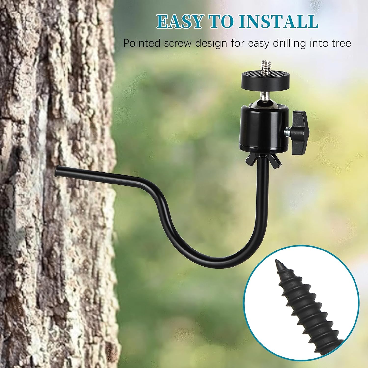 3 Pcs Trail Camera Tree Mount,1/4 in Screw,360° Adjustable Screw Security Cam Mount for Game Cameras, Solar Panels, etc, Easy to Install & Heavy Duty
