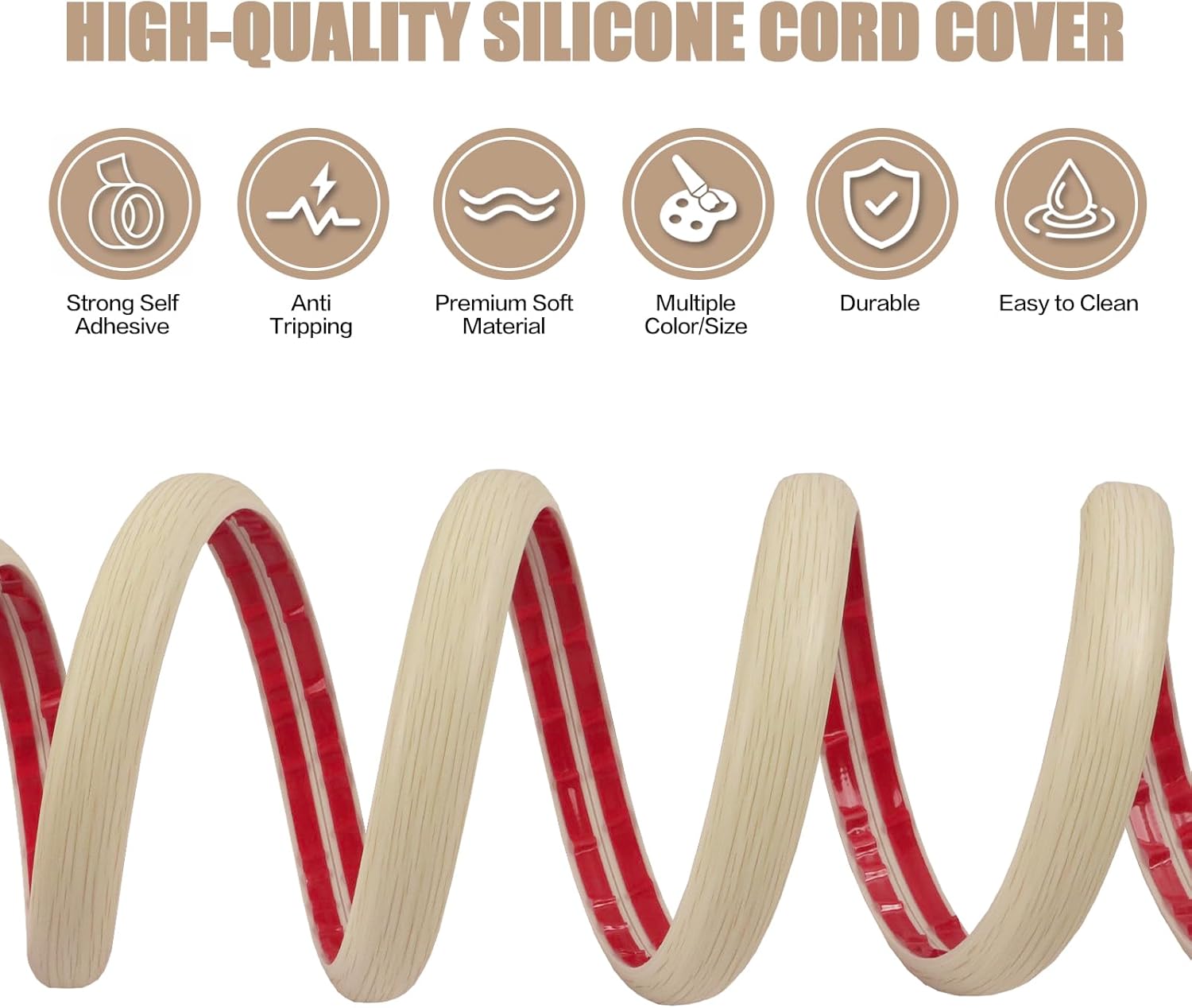 Floor Cord Cover Self Adhesive Cord Hider,10FT Cable Management, Extension Strip Protector for Wires, Prevent Cable Trips for Offices, Gyms, Exhibitions Cavity:0.3"(W) x 0.28"(H) Yellow Wood