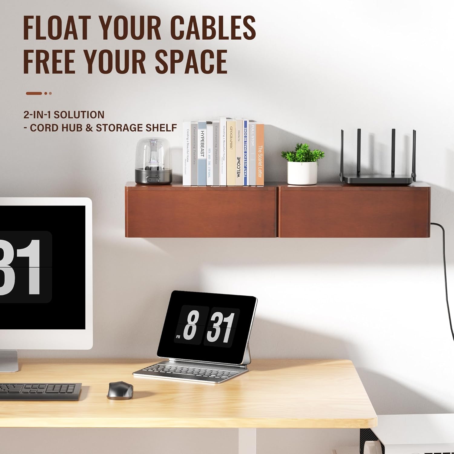 Cinati Large Cable Management Box, 15.8" Wooden Cable Organizer for Floor Wires Storage, Wall Mount Cord Hider Box for Electrical Cord Management, Power Strip Wire Organization for Desktop Home Office