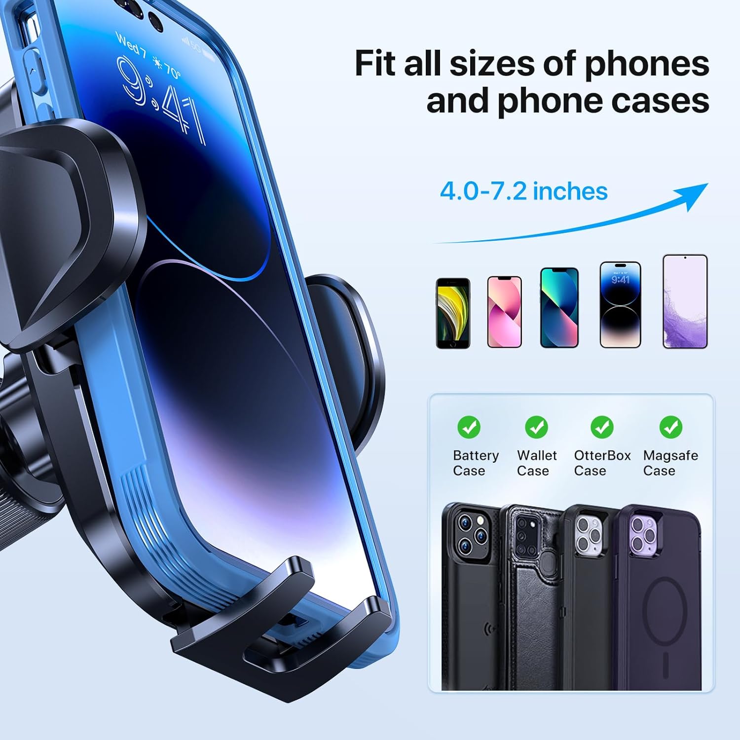 Miracase Phone Holders for Your Car, [Thick Case & Heavy Phone Friendly] Universal Cell Phone Car Mount, 3-in-1 Phone Mount for Car Dashboard Windshield Air Vent Fit for All Smartphones