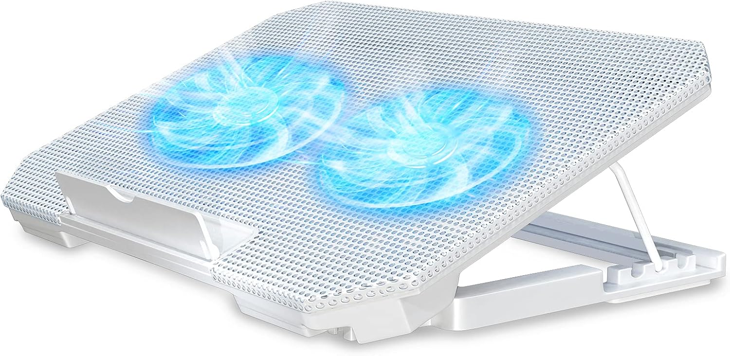 LIENS Laptop Cooling Pad with Adjustable Height Two 5.1 Inches Fan 2 USB Ports Suitable for 12"-15.6" Laptops（White）