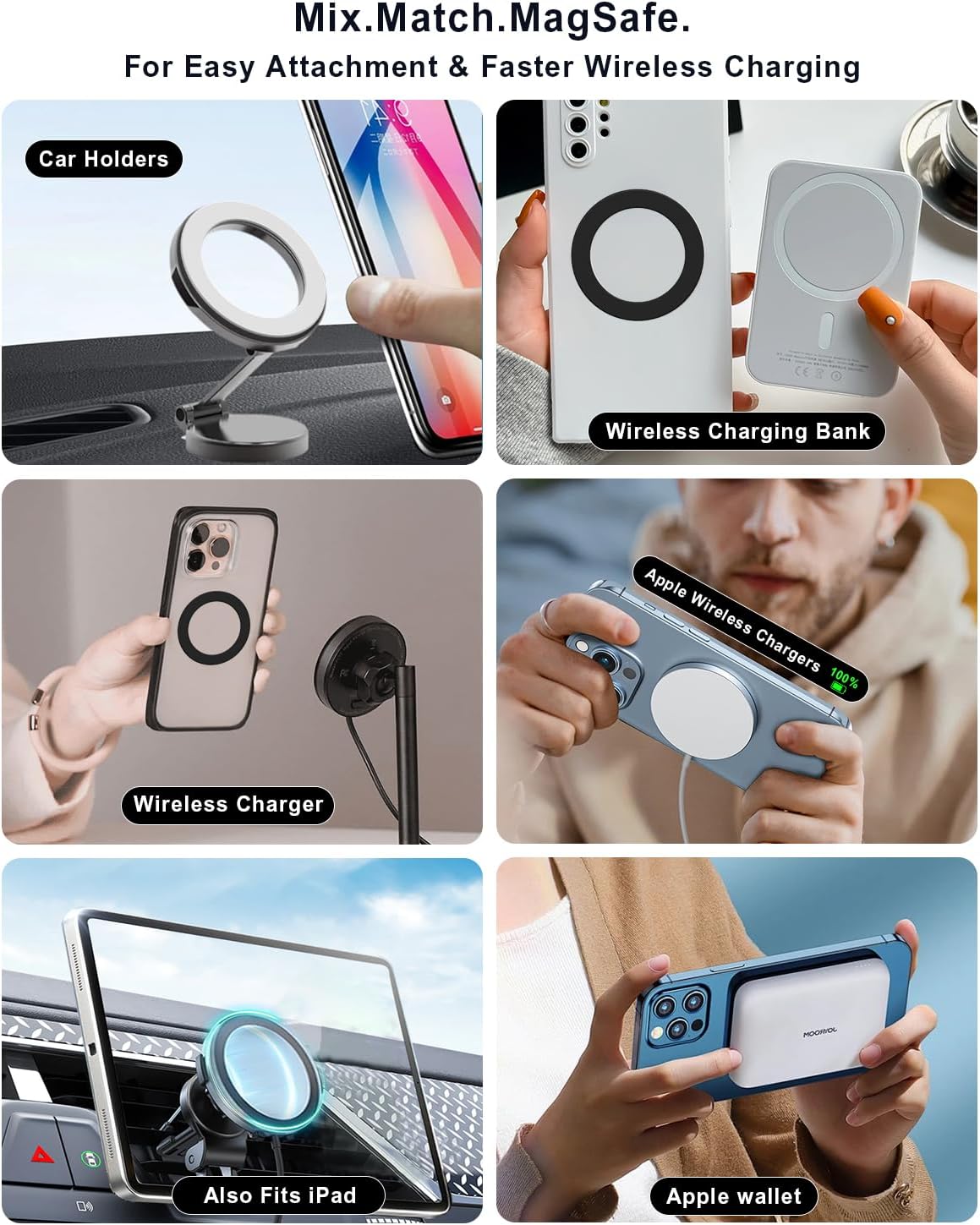 Magnetic Adapter Rings 2PCS Compatible for Magsafe,for Kindle Pop Socket Magnetic,for Magsafe Accessories & Wireless Charging for iPhone 16/15/14/13 Mini Plus Pro Max/Pixel 8/ S24 Ultra/ S23 and More