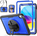 SCSVPN Case for iPad (A16) 11th Generation 11 Inch 2025 / 10th Generation 10.9 Inch 2022, Shockproof Protective Case with Screen Protector, Pencil Holder, Rotating Stand, Hand/Shoulder Strap - Blue
