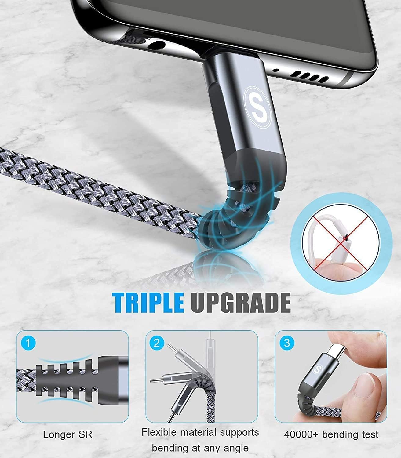 sweguard USB Type C Charger Cable [3-Pack,15ft+10ft+6.6ft] iPhone 16 Charger Nylon Braided Cord for iPhone 16 15 Pro Max Plus Samsung Galaxy S24 S23 S22 S21 S20 S10 Note 20 10 A54 Pixel LG Moto PS5