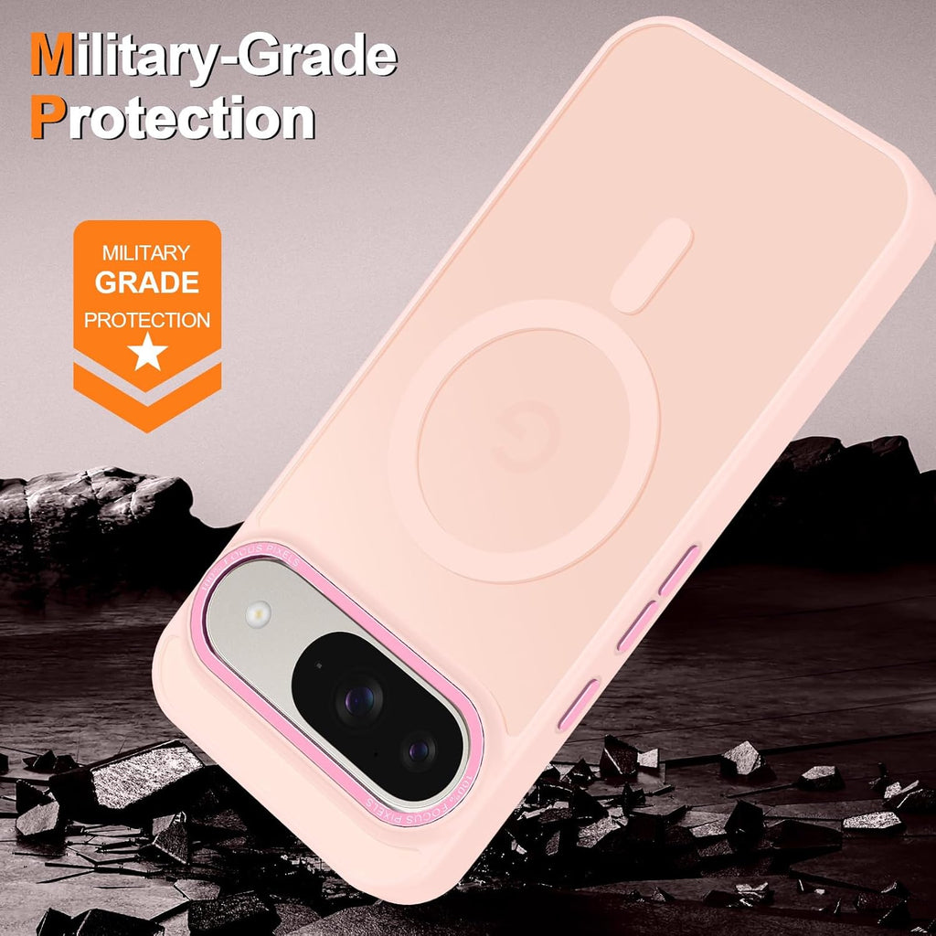 Magnetic for Google Pixel 9/Pixel 9 Pro Case, [Military Grade Drop Protection] [Compatible with MagSafe] Shockproof Slim Translucent Matte Anti-Slip for Women Girls Men Case, Pink