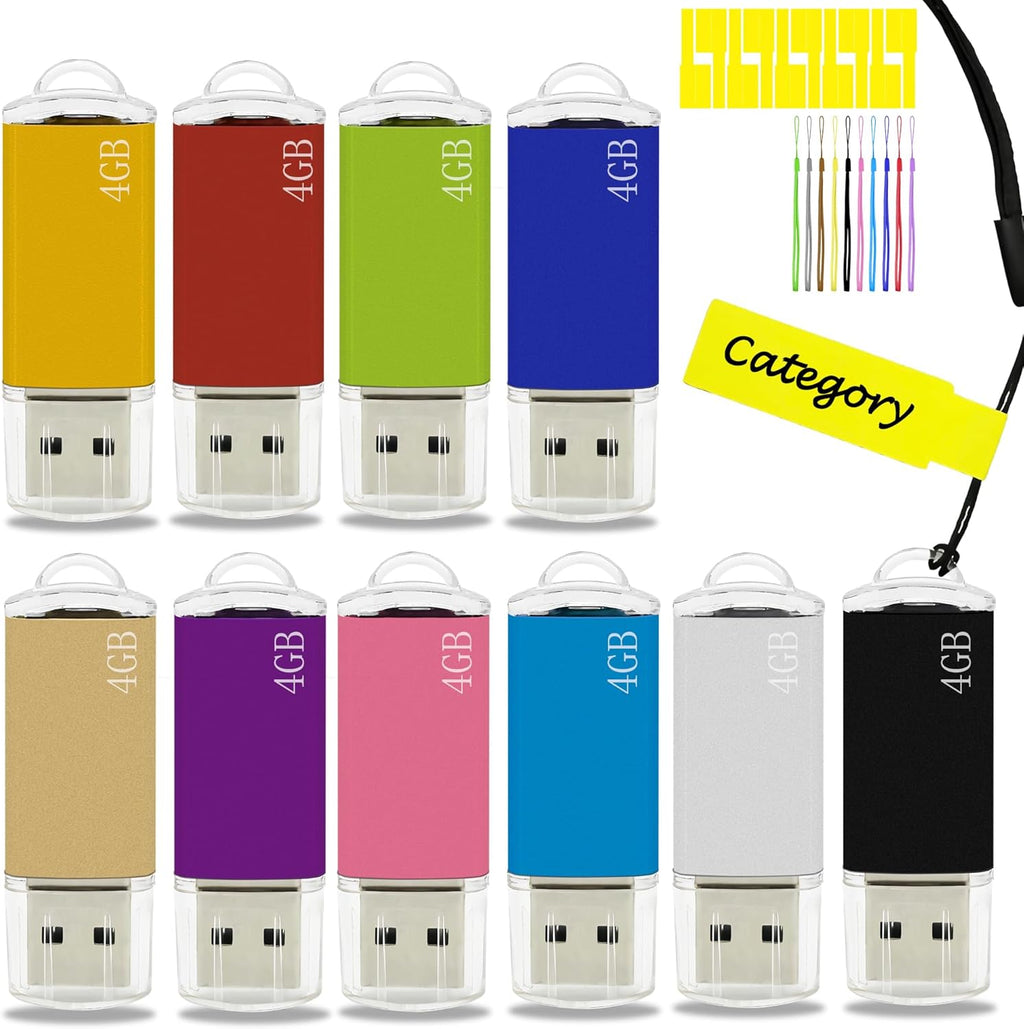 4GB USB Flash Drive 10 Pack Nicepicten USB 2.0 Thumb Drives Metal Jump Zip Drive Memory Stick Pendrive Memoria USB 4 GB with 10PCS Lanyard Label - Mixcolor 10 X 4GB Flash Drives