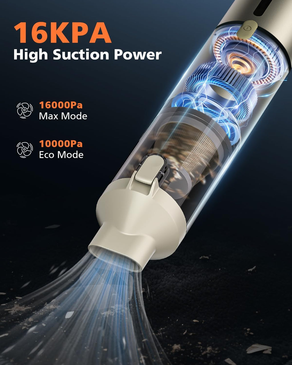 Car Vacuum Portable with 16000Pa Powerful Suction, Handheld Vacuum Cordless Rechargeable Blow & Suction 4 in 1, Small Vacuum Cleaner for Car, Outdoor, Home, Office (Gold Renew)