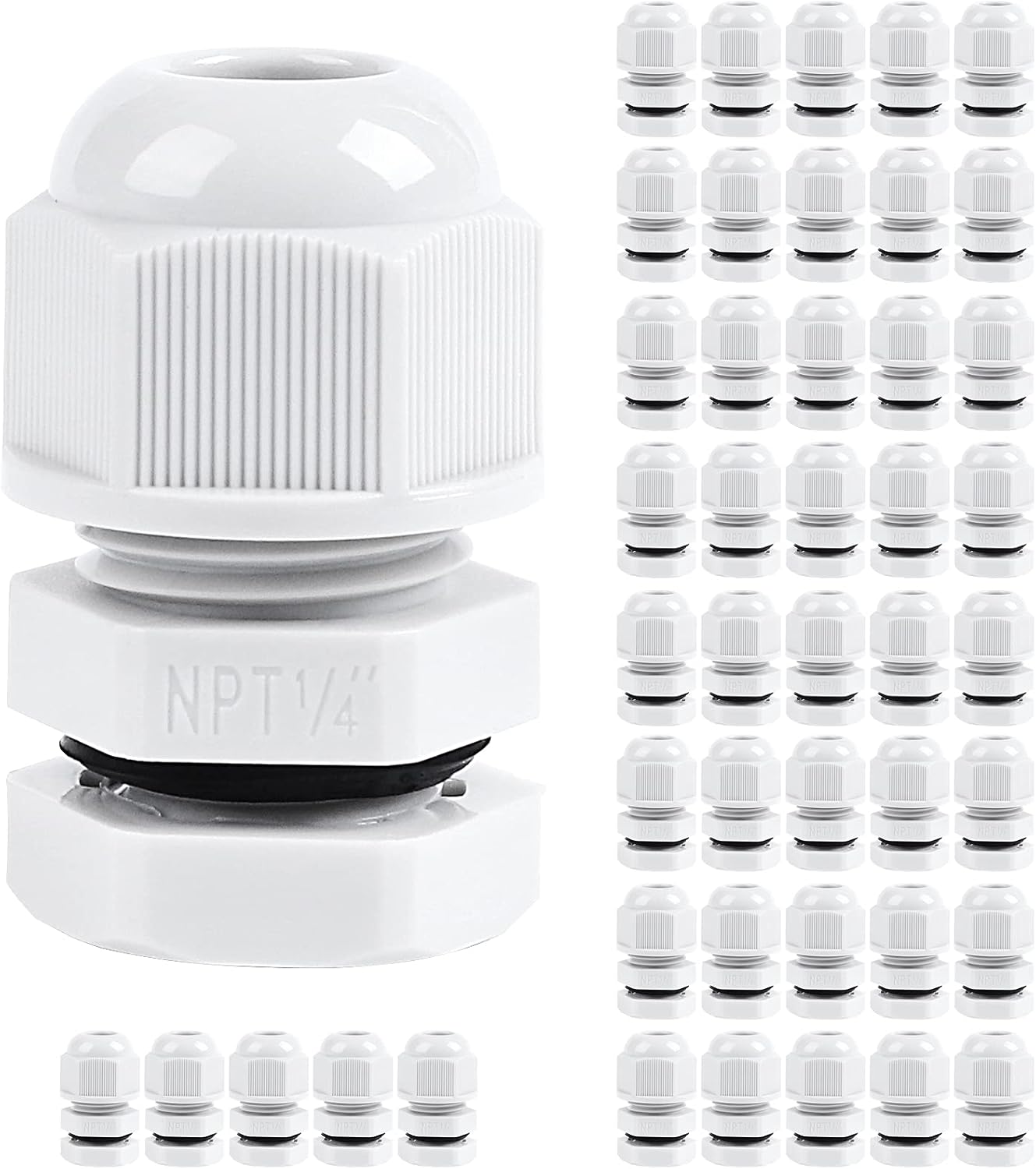 XHF 45 Pcs 1/4 Inch IP68 Strain Relief Nylon Cord Grip NPT Cable Glands Adjustable UL Listed and RoHS Compliant (Grey)