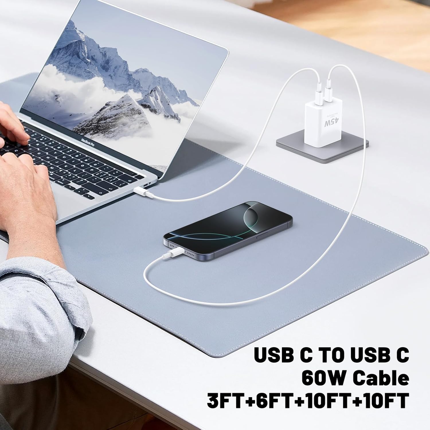 iPhone 16 15 Pro Max Charger Fast Charging,45W Dual Port USB C Fast Charger Block [2-Pack] & Extra Long 60W 3/6/10/10FT USB C Cable - PD Quick Adapter 3.0 for iPhone 16 15/16 15Pro/16 15 Plus.
