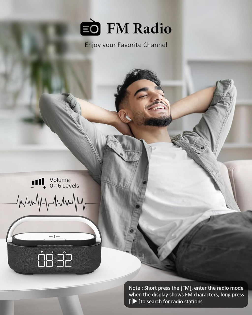 COLSUR Bluetooth Speaker with Wireless Charger, FM Radio, Dimmable LED Night Light, Stereo Sound Dual Wireless Speakers, 2500mAh Portable Speaker for Home Decoration, Bedroom, Office, Gift