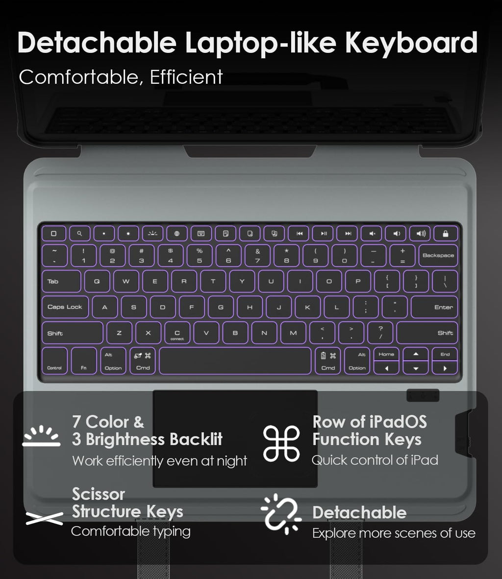 Nillkin Carry Go Keyboard Case for iPad Air 13 inch (M3/M2) with Handle, iPad Pro 12.9 (3rd/4th/5th/6th Gen) Rugged Case with Detachable Keyboard, Magic Trackpad, 7 Colors Backlit, Camera Cover, Black