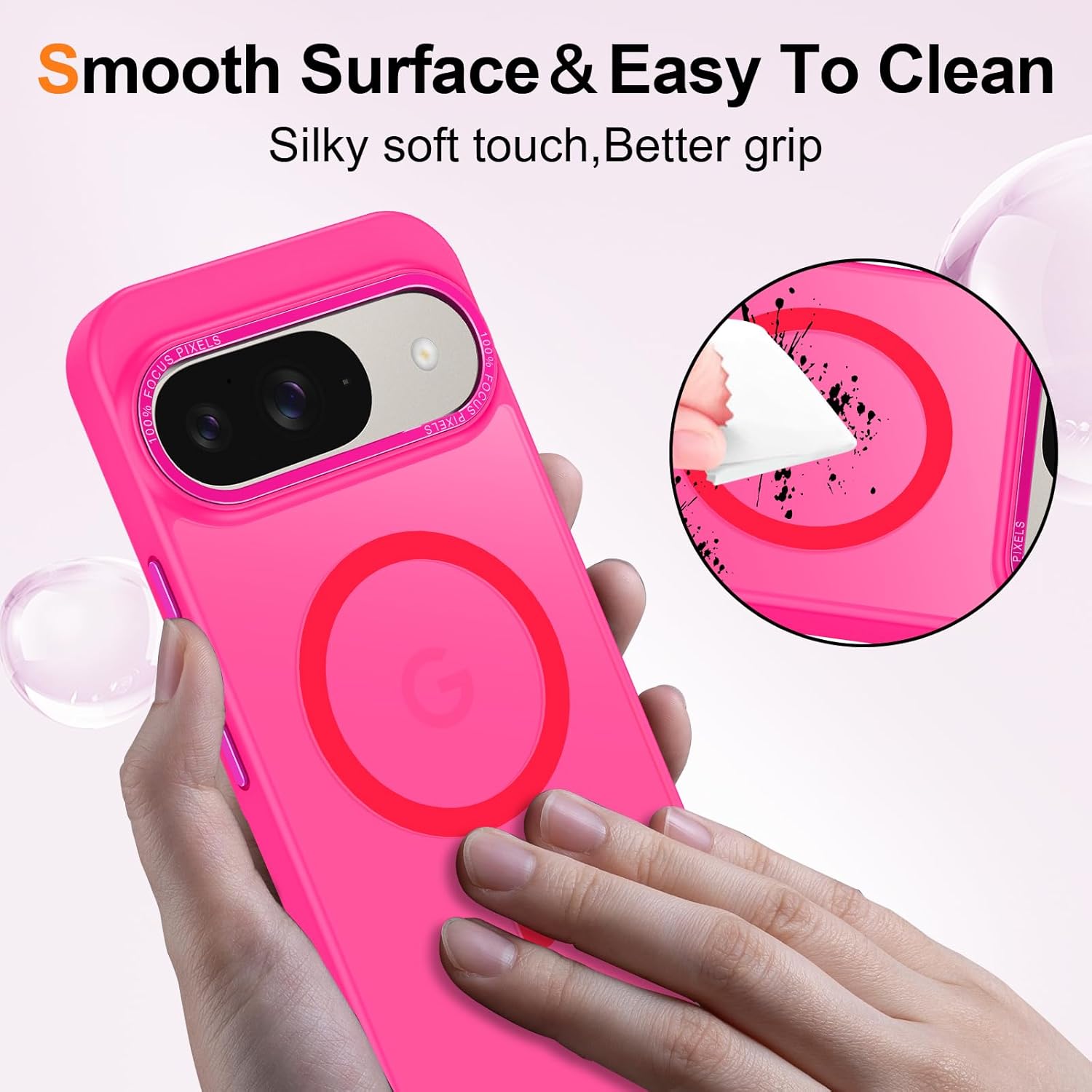Magnetic for Google Pixel 9/Pixel 9 Pro Case, [Military Grade Drop Protection] [Compatible with MagSafe] Shockproof Slim Translucent Matte Anti-Slip for Women Girls Men Case, Hot Pink