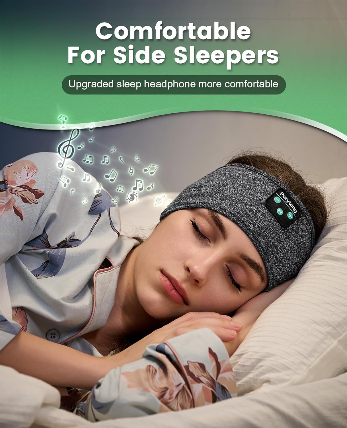 Perytong Sleep Headband - Bluetooth Sleeping Headphones for Side Sleepers - Comfortable Headband with Thin Speaker Microphone Gift Ideas for Women & Men