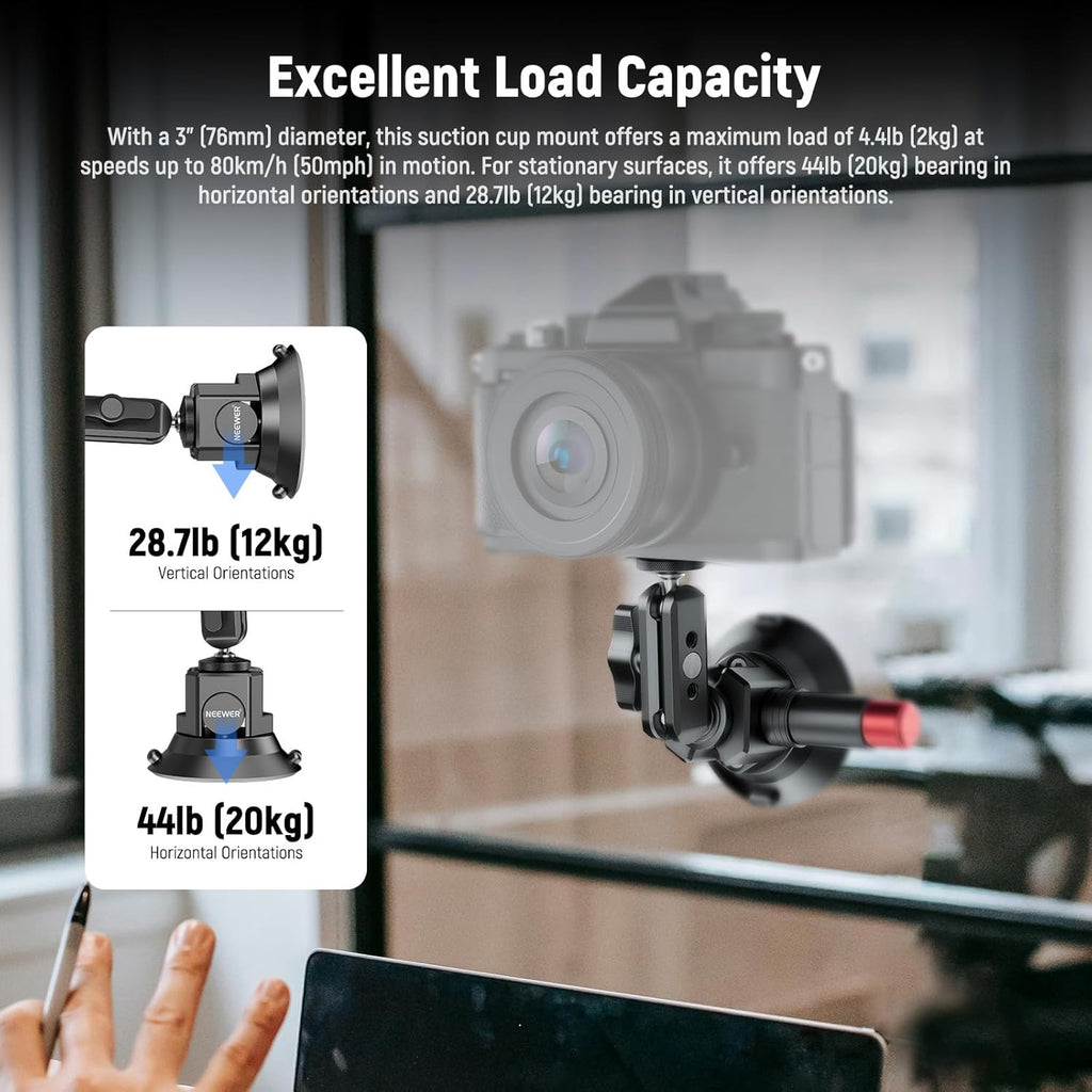 NEEWER 3" Suction Cup Mount with Phone Holder Action Camera Adapter Compatible with iPhone GoPro DJI Insta360, Ball Head Magic Arm Cleaning Cloth Quick Release Car Mount for POV Video Recording, CA104