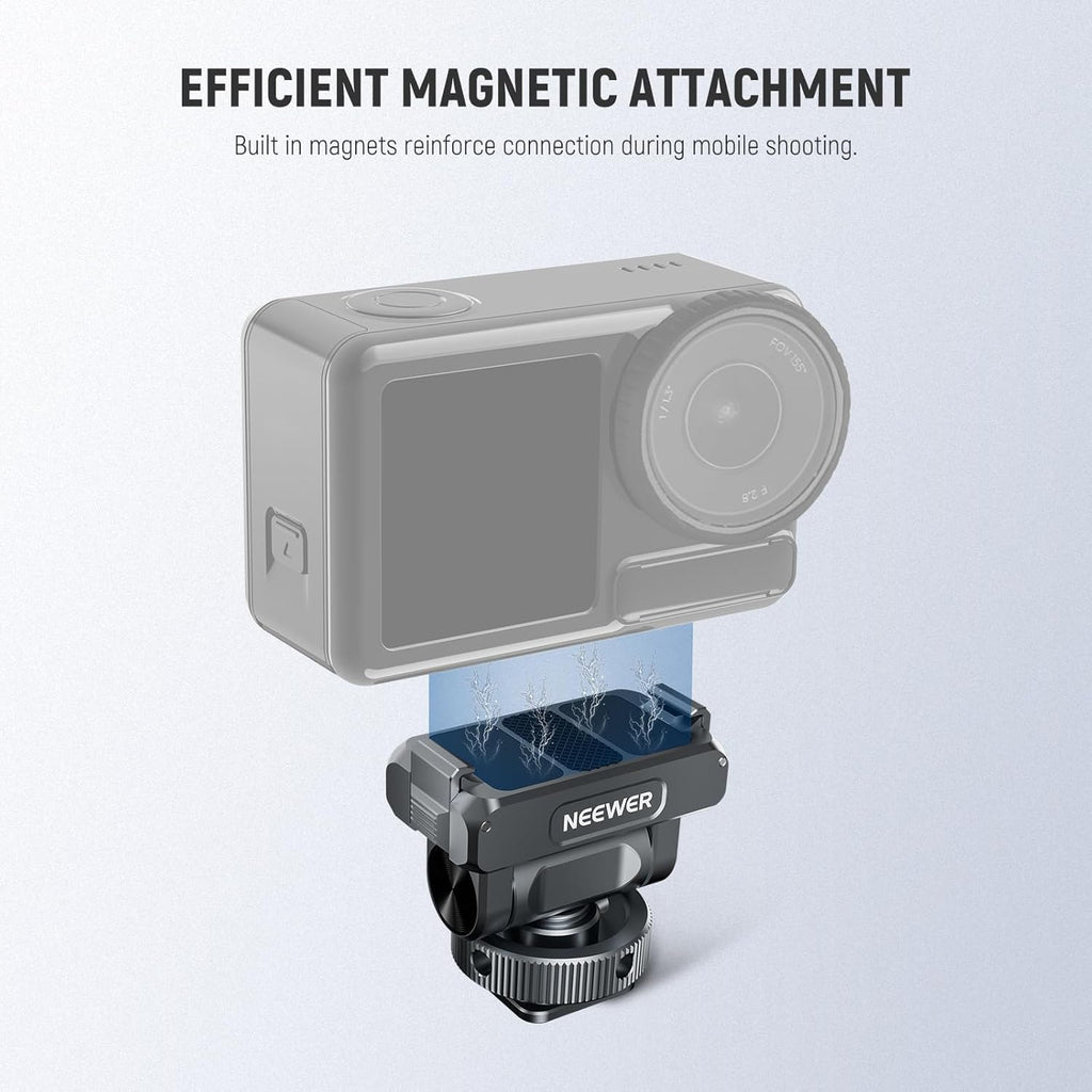 NEEWER Magnetic Mount Accessories Compatible with DJI Osmo 360 / Action 5 Pro / 4/3, Quick Release 160° Tilt Action Camera Adapter Mount with Cold Shoe, 1/4" Thread, AC012 Dark Gray
