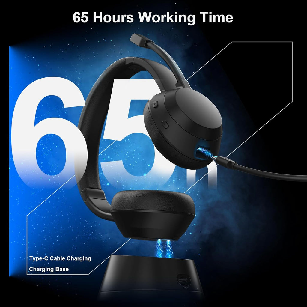 Wireless Headset with Mic for Work, Bluetooth Headset with Microphone (Noise Cancellation), Wireless Headphones with USB Dongle & Charging Dock for Call Center/Home/Computer/PC/Laptop/Teams/Zoom