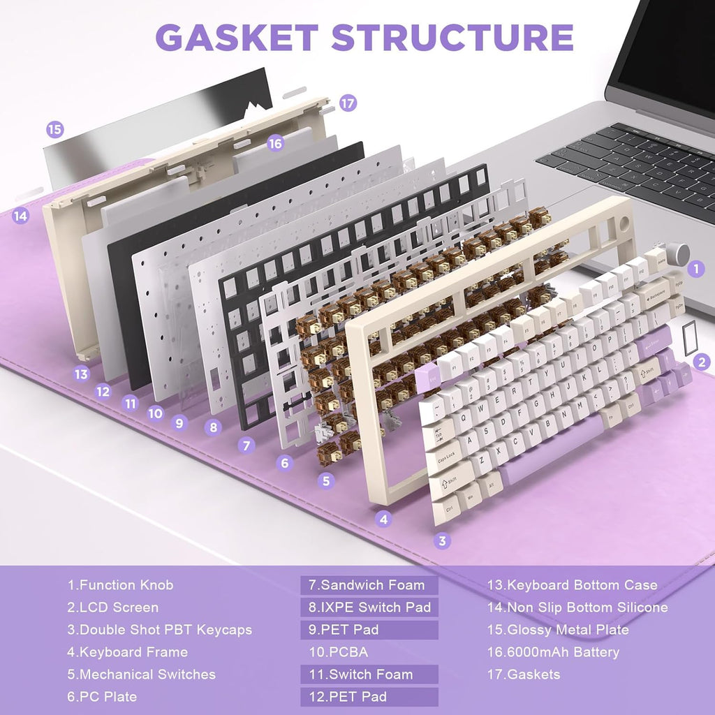 YUNZII AL80 Wireless Mechanical Keyboard,Full Aluminum CNC, Smart LCD Display,Hot Swappable Gasket Mount 75% Layout with Knob,BT/2.4G/USB-C,QMK/VIA Support for Win/Mac (Beige, Cocoa Cream V2 Switch)