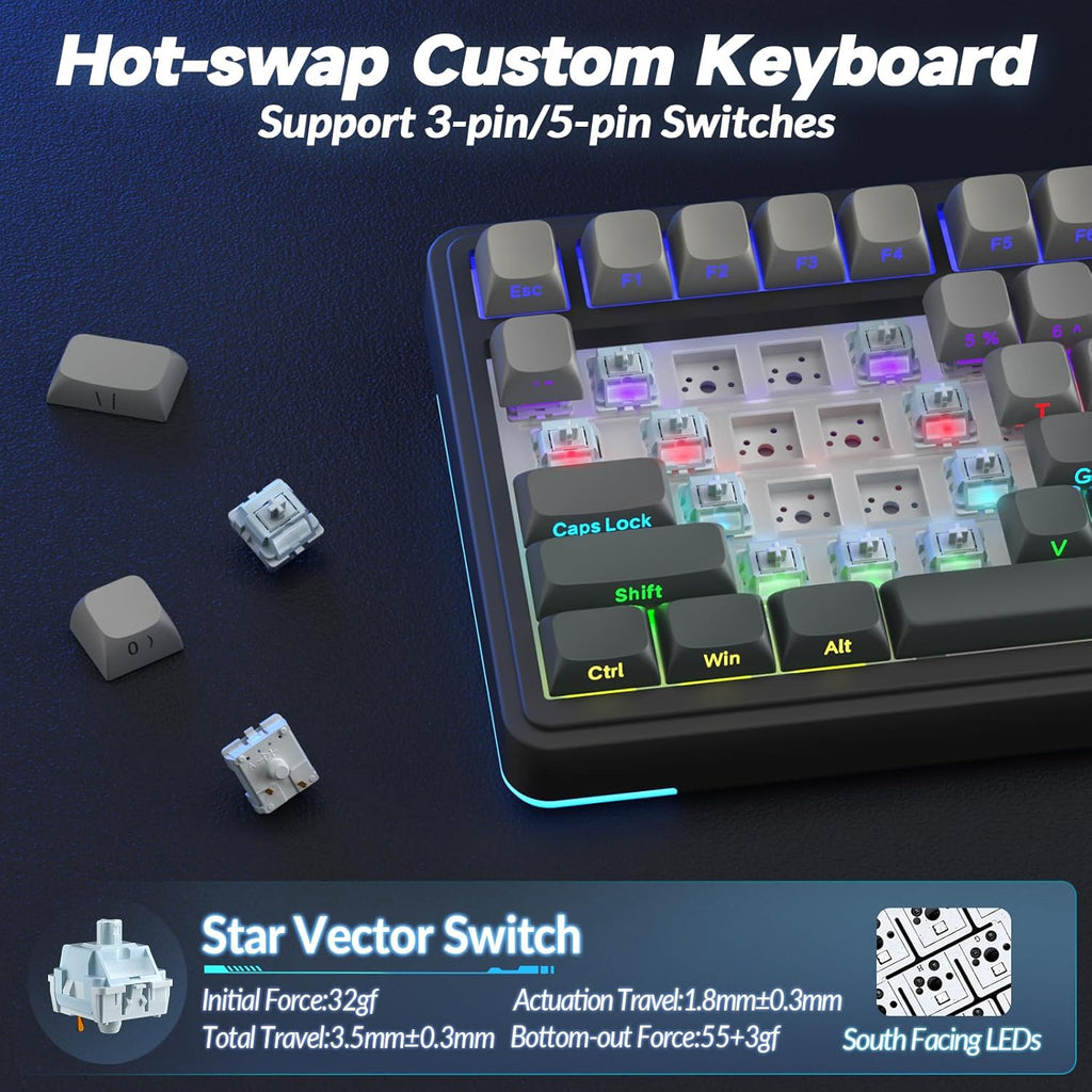 AULA S75 PRO Wireless Gaming Keyboard with Screen & Knob, Tri-Mode Hot Swappable Mechanical Keyboard 75%, Pre-lubed Switches, RGB Backlit, Side Printed PBT Keycaps, Creamy Sounding Computer Keyboards