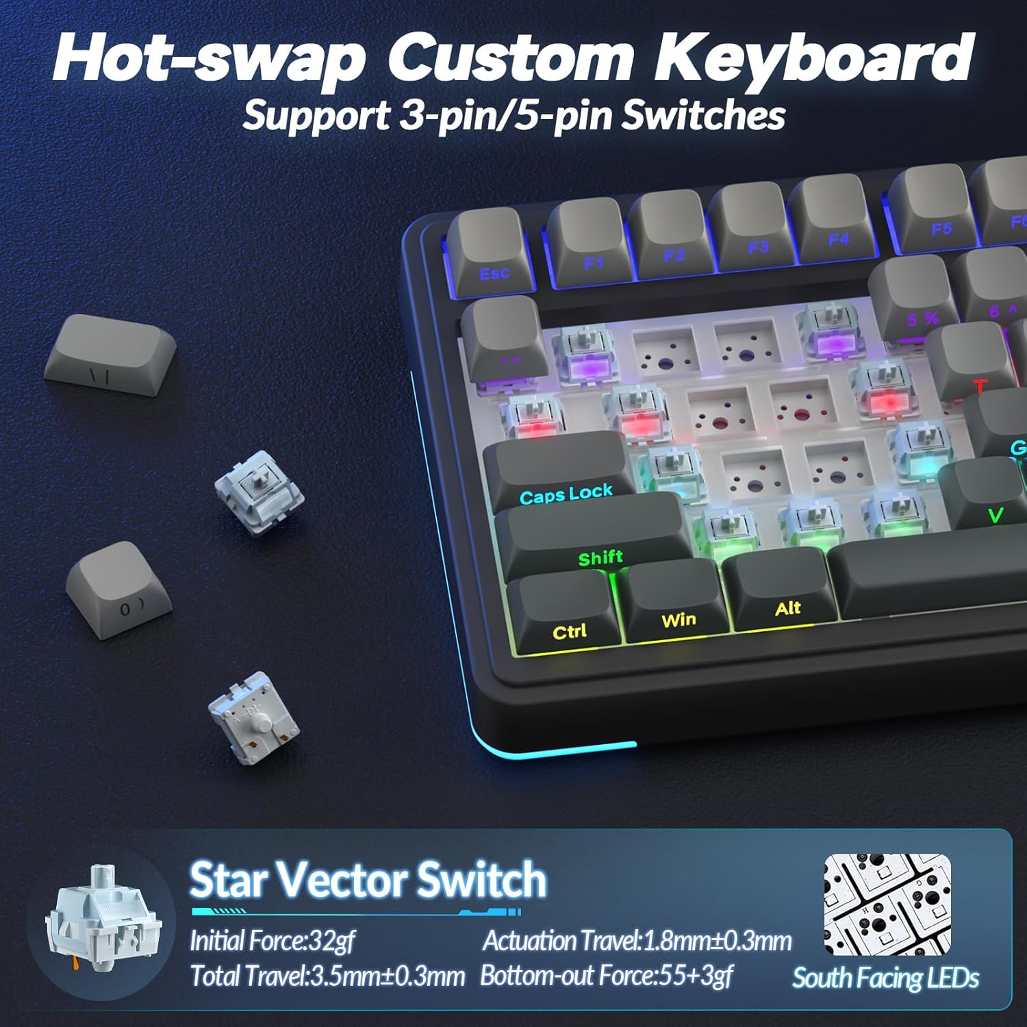 AULA S75 PRO Wireless Gaming Keyboard with Screen & Knob, Tri-Mode Hot Swappable Mechanical Keyboard 75%, Pre-lubed Switches, RGB Backlit, Side Printed PBT Keycaps, Creamy Sounding Computer Keyboards