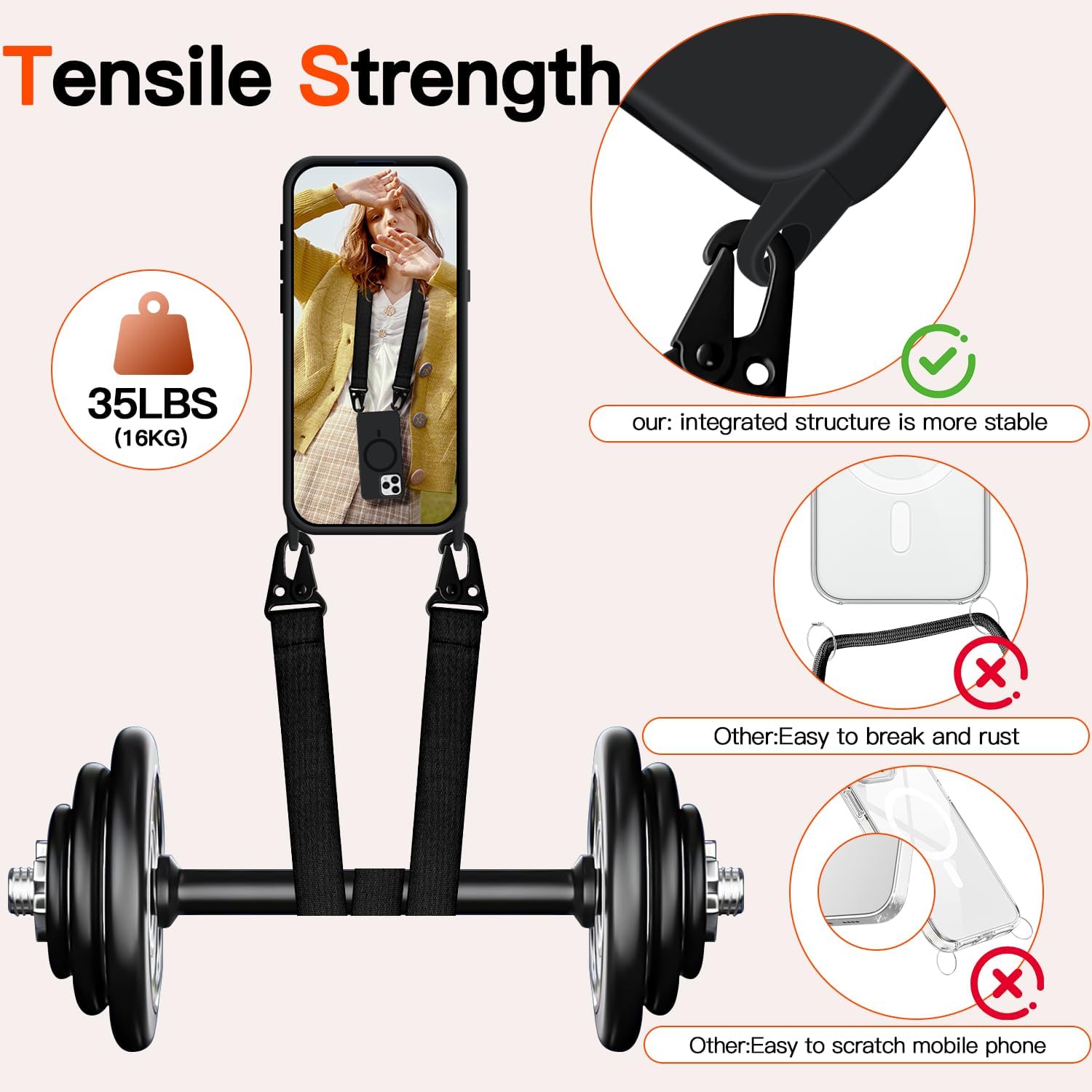 for iPhone 15 Case with Lanyard [Compatible with MagSafe], Crossbody Phone Case with Neck Strap Adjustable, Magnetic Phone Cover for iPhone 15 6.1'' Black