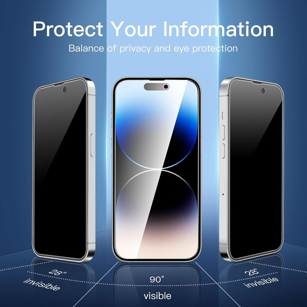 NEW'C 3 Pack Privacy for iPhone 14 Pro Screen Protector (6.1 inches), Anti-Spy Tempered Glass Film,Case Friendly Ultra Resistant, Balanced 28-Degree Privacy Angle - Easy installation tool included