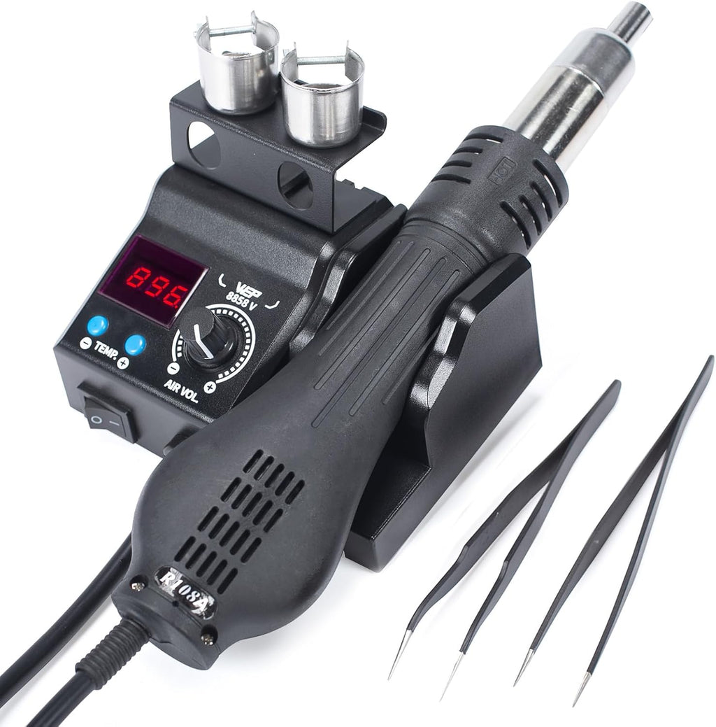 WEP 8858-V Hot Air Rework Station Kit with Compact Size, Integrated Nozzle Holder, 3 Nozzles, 2 Tweezers, Adjustable Temperature& Air Volume, PID Program, °C/°F Conversion and More