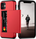 Nvollnoe for iPhone 11 Case with Card Holder Heavy Duty Protective Dual Layer Shockproof Hidden Card Slot Slim Wallet Case for iPhone 11 for Men&Women(Red)