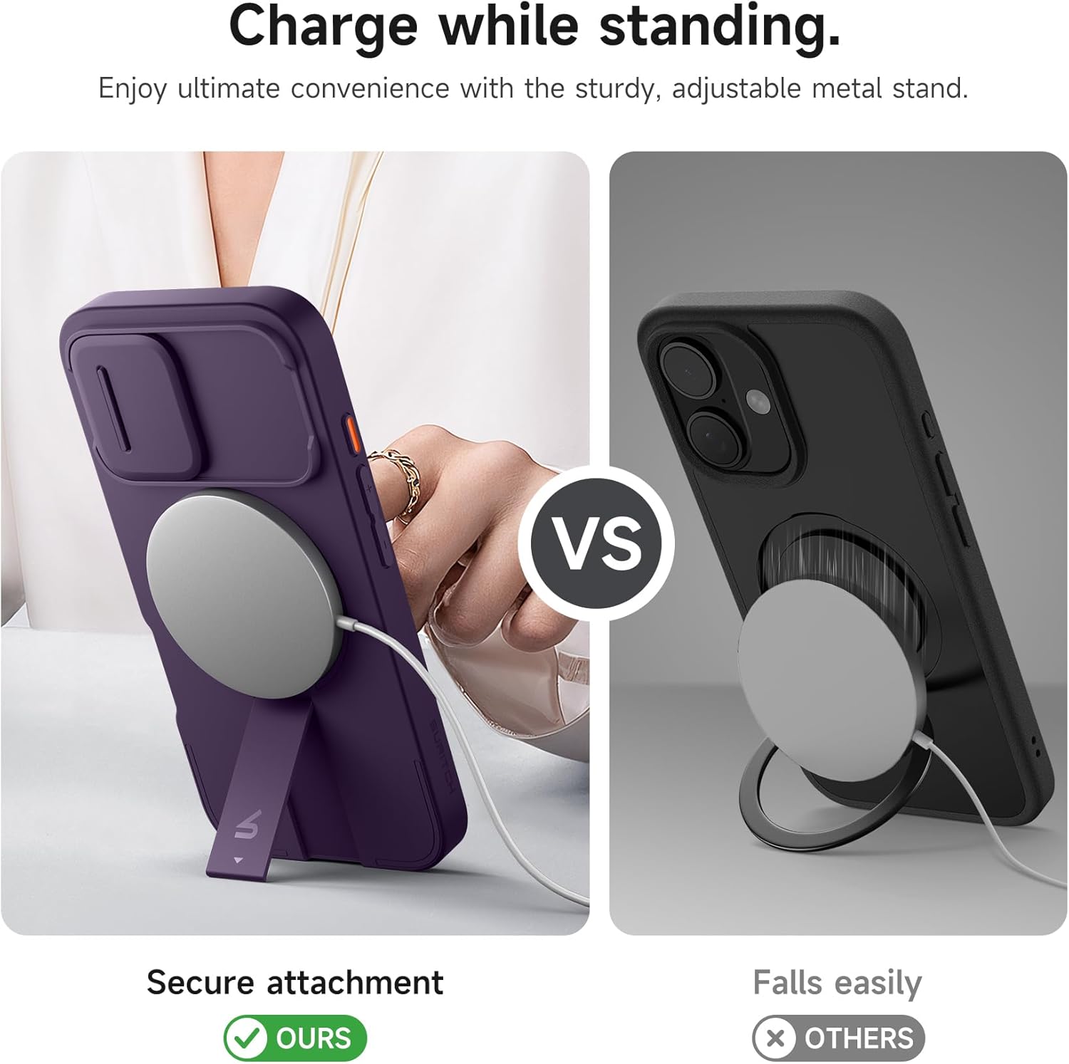 SURITCH for iPhone 16 Plus Case with Magnetic Camera Slide Cover and Adjustable Kickstand, Compatible with MagSafe, Shockproof Bumper Case Slim Protective Cover for iPhone 16 Plus 6.7 Inch,Dark Purple