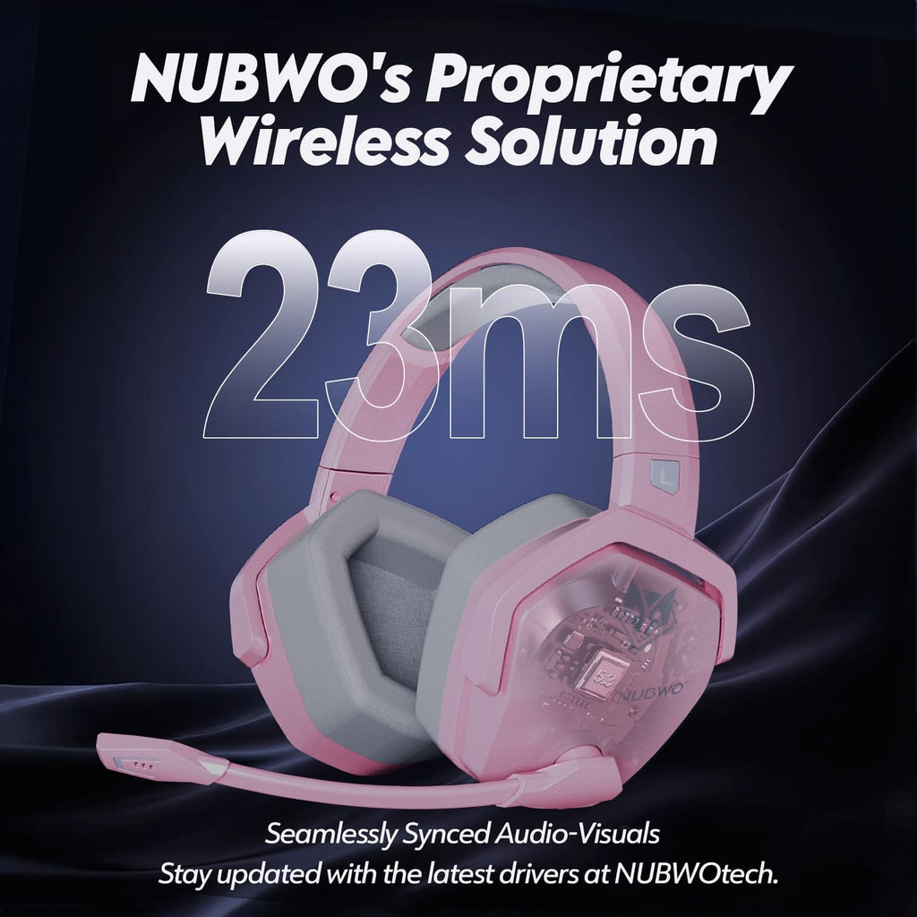 NUBWO G06 Dual Wireless Gaming Headset with Mic for PS5, PS4, PC, Mobile, Switch: 2.4GHz Wireless + Bluetooth - 100 Hr Battery - 50mm Drivers - Pink