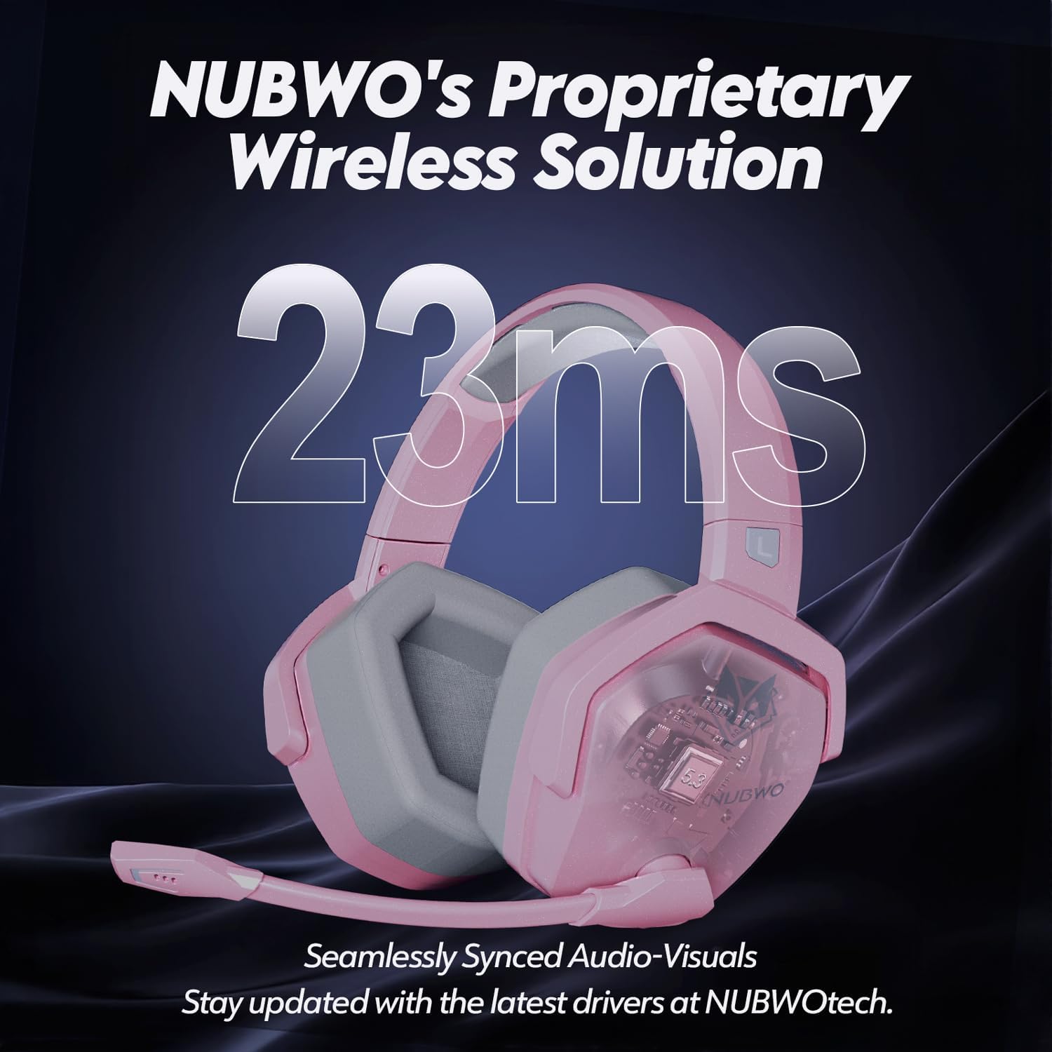 NUBWO G06 Dual Wireless Gaming Headset with Mic for PS5, PS4, PC, Mobile, Switch: 2.4GHz Wireless + Bluetooth - 100 Hr Battery - 50mm Drivers - Pink