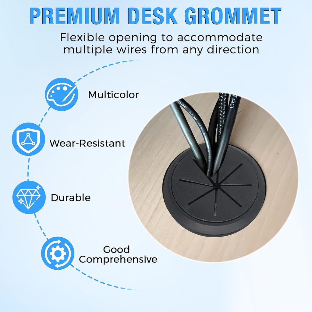 Desk Grommet 2-3/8" (60 mm), Desk Hole Cover for Cables Grey, Cable Grommet ABS Plastic, Desk Hole Grommet for Office and Home Table Cable, Detachable & Flexible Cable Cord Organizer-2 Pcs