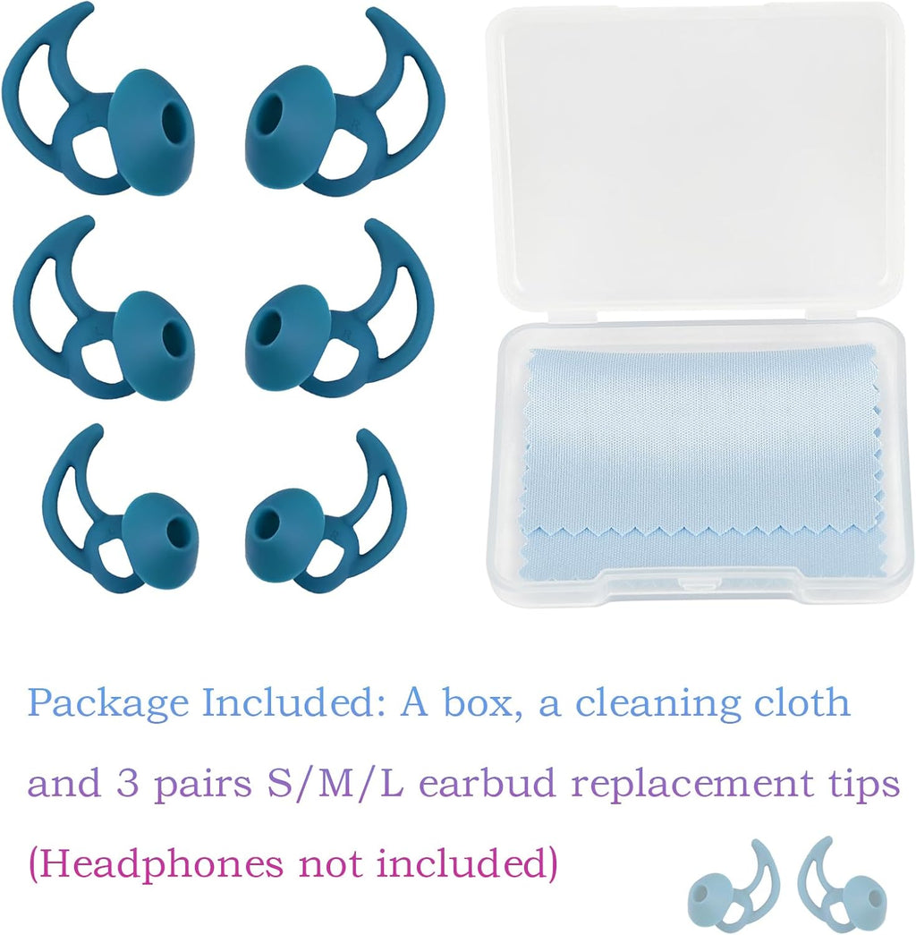 Ear Bud Pads Replacement Ear Tips Silicone Earbud Tips Compatible with Bose Quietcomfort and Sport Headphone Rubber Tips Earbud Covers Eartips 3 Pairs S M L Blue