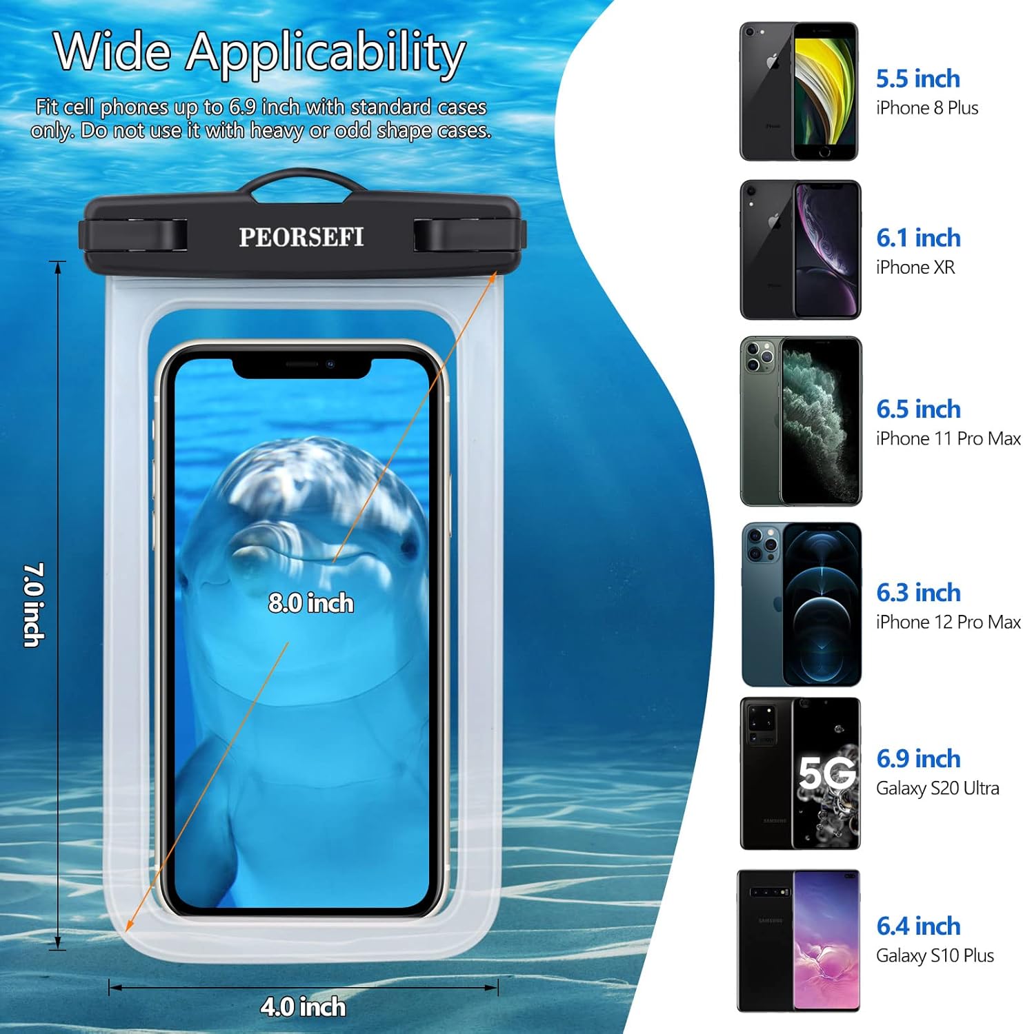 Universal Waterproof Phone Pouch-Waterproof Phone Case for iPhone 15 14 13 12 Pro Max XS Plus Galaxy S24+ S23 Up to 7",IPX8 Waterproof Cellphone Dry Bag Beach Vacation Cruise Ship Essentials-2 Pack
