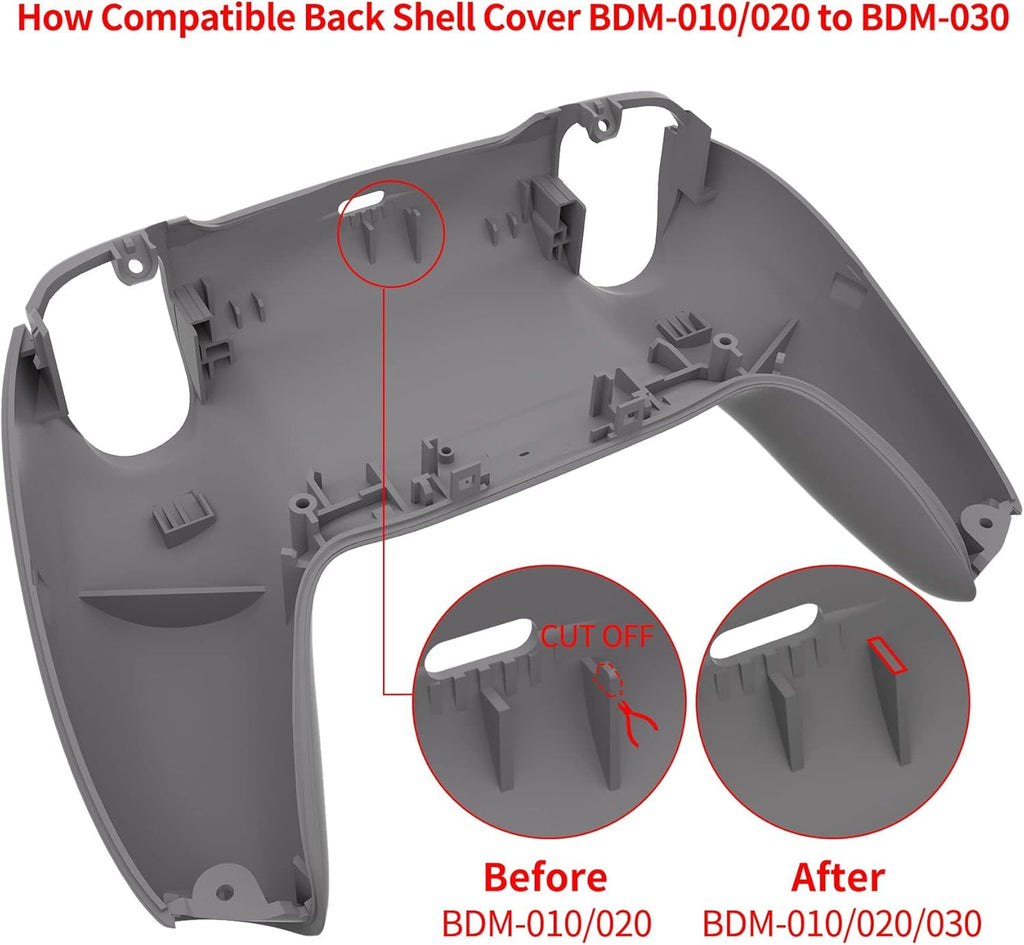 eXtremeRate Black Performance Rubberized Grip Custom Back Plate Bottom Shell Compatible with ps5 Controller, Replacement Back Shell Cover Compatible with ps5 Controller