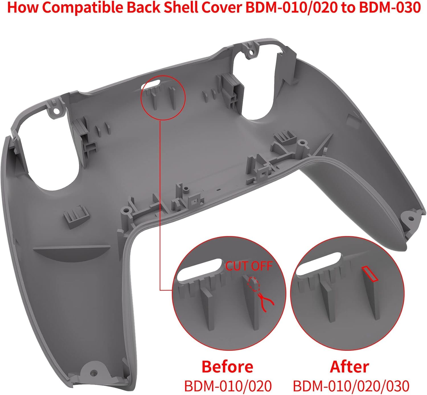 eXtremeRate Black Performance Rubberized Grip Custom Back Plate Bottom Shell Compatible with ps5 Controller, Replacement Back Shell Cover Compatible with ps5 Controller