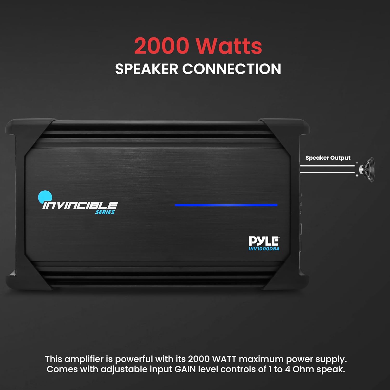 Pyle 1Channel 2000W Class D Car Audio System Amplifier, 14"Invincible Monoblock Series Amp, Advanced Protection Circuitry, PWM Power Supply, 5-Way Protection, Lightweight & Compact Design, LPF Control
