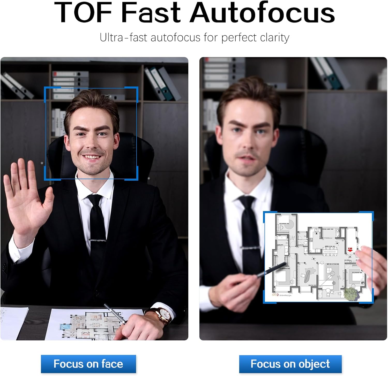 Angetube AI Webcam for PC - 1080p/2K@60FPS HD Web Camera with Remote Control, 8X Digital Zoom Webcam, Privacy Cover, TOF Auto Focus, HDR, USB 3.0 Web Cam Work with Zoom, Skype,Teams, Windows,Mac