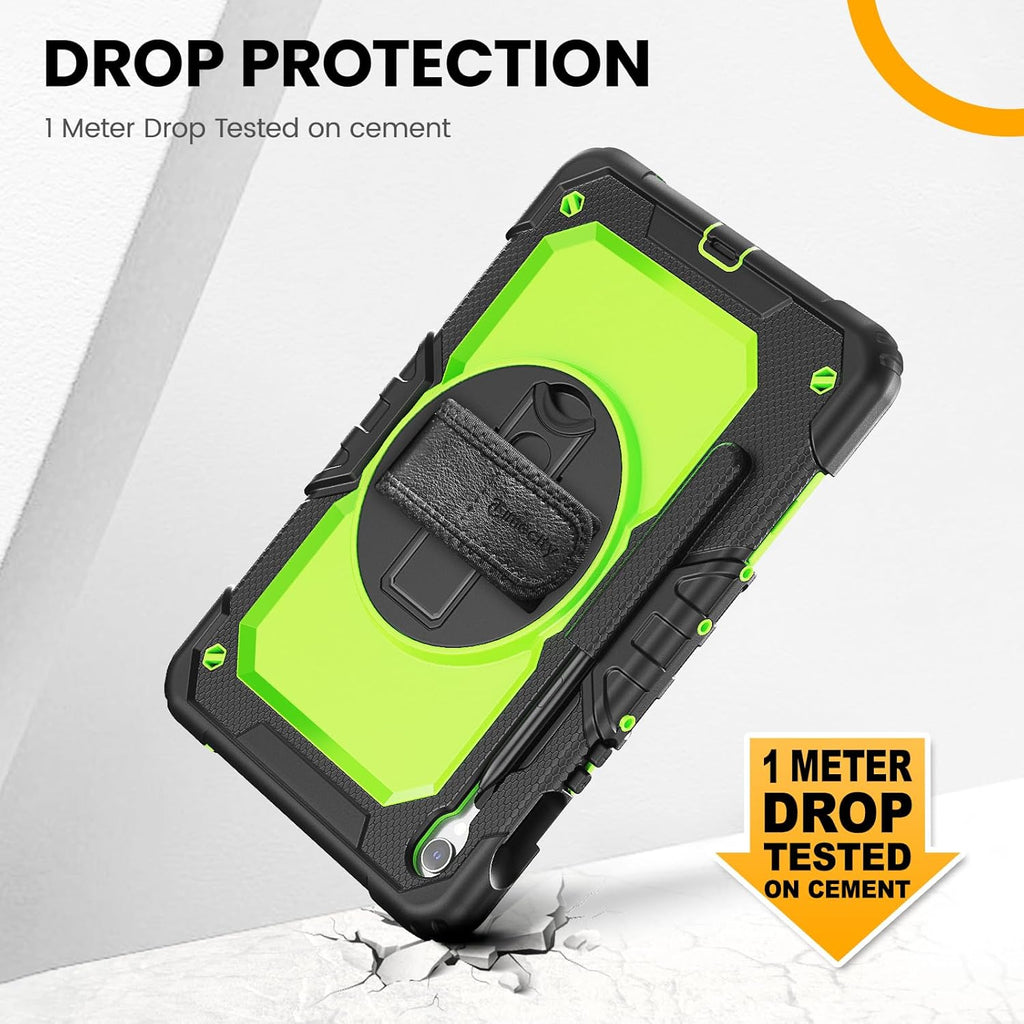Timecity Case for Samsung Galaxy Tab S10 FE/ S9 FE 5G 10.9 Inch/ S9 11 Inch - Heavy Duty Protective Cover with Screen Protector, Rotating Stand, Shoulder Strap & S Pen Holder | Kids-Friendly, Green