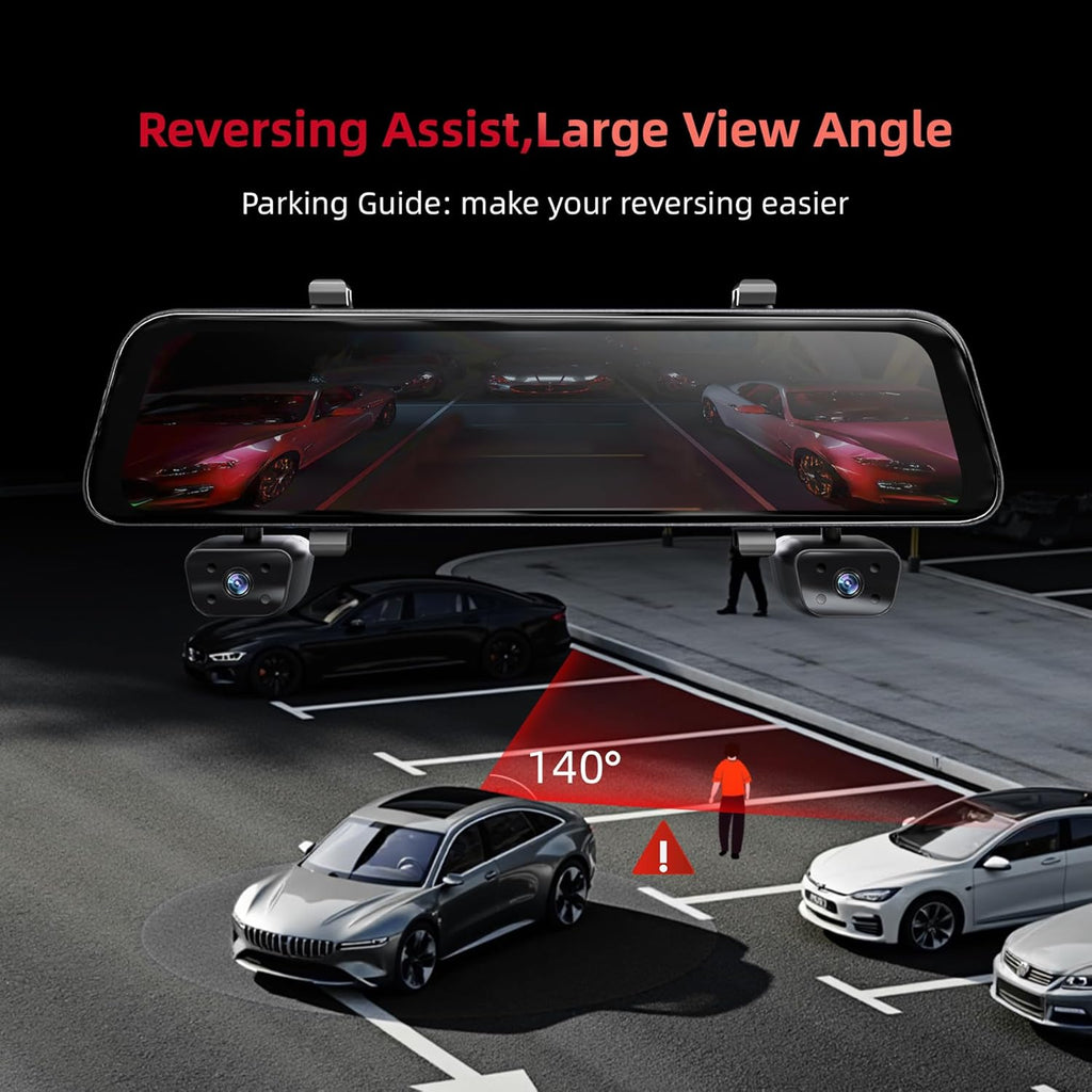 2025 Rearview Mirror Camera for Cars,12'' Mirror Dash Cam 4 Channel, 360 Dashcam Front Rear Inside,Touch Screen Backup Camera,IR Night Vision,WiFi,APP,GPS, 24/7 Recording Parking Monitor,Free 128GB SD