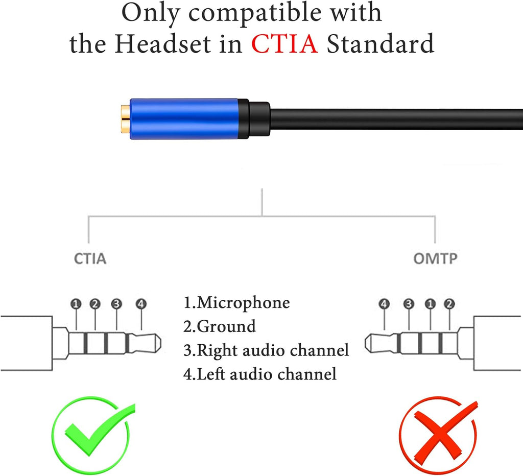 Tan QY Headphone Splitter 5FT,3.5mm Female to 2 Dual 3.5mm Male Headphone Mic Audio Y Splitter Cable Smartphone Headset to PC Adapter (5Ft/1.5M, Blue)