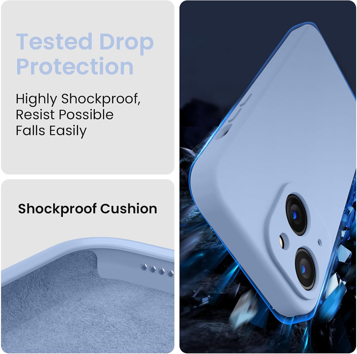 FireNova Designed for iPhone 15 Plus Case, Silicone [Camera Protection] Case with [2 Screen Protectors], Soft Anti-Scratch Microfiber Lining Inside, 6.7 inch, Light Blue